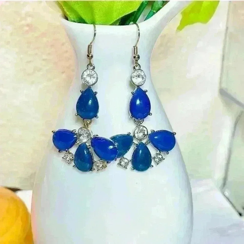 Blue Flower Statement Earrings